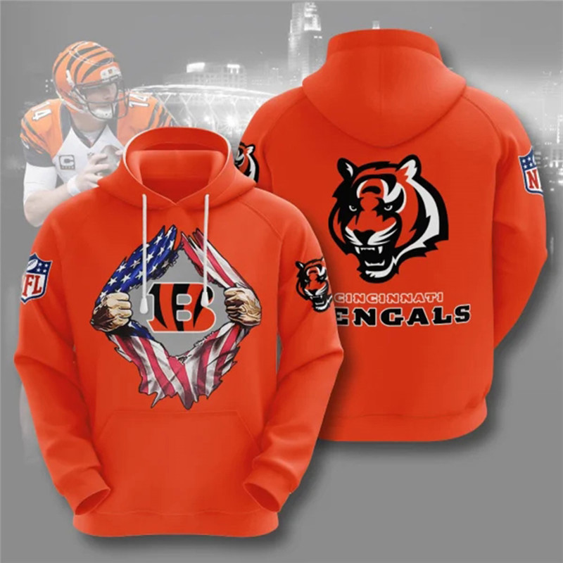 Men's Cincinnati Bengals Orange NFL 3D Trending T-Shirt Hoodie